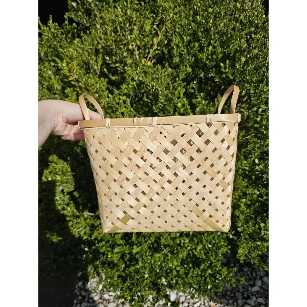 Vintage Woven Bamboo Basket with Handles